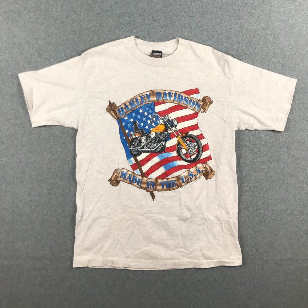 Vintage Harley Davidson Shirt Mens L White Rider Motorcycle Biker Made In USA
